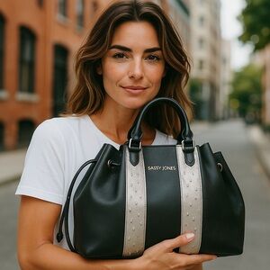 Sassy Jones Lori Black and Silver Satchel/Tote Hand Bag